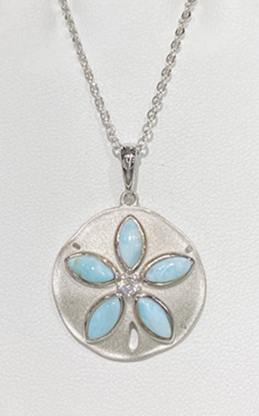 STERLING SILVER AUSTRALIAN OPAL AND LARIMAR SAND DOLLAR NECKLACE