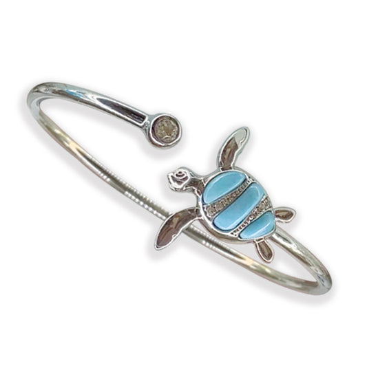 STERLING SILVER BLUE LARIMAR SEA TURTLE BANGLE