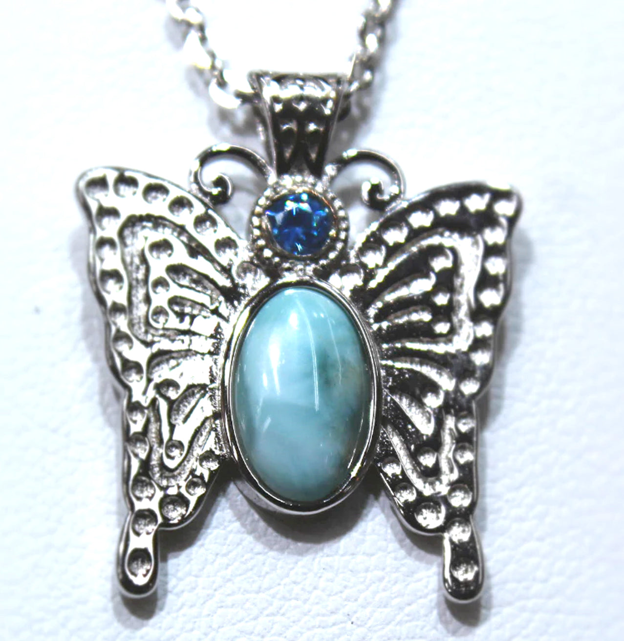 STERLING SILVER BUTTERFLY WITH BLUE LARIMAR AND BLUE TOPAZ