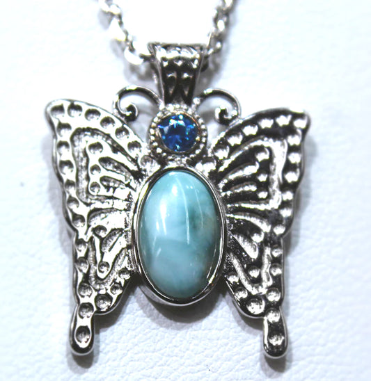 STERLING SILVER BUTTERFLY WITH BLUE LARIMAR AND BLUE TOPAZ