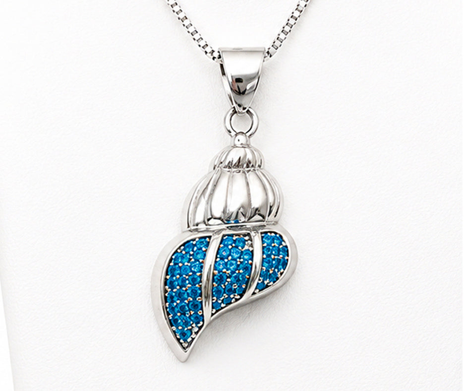 STERLING SILVER CONCH SHELL WITH BLUE TOPAZ