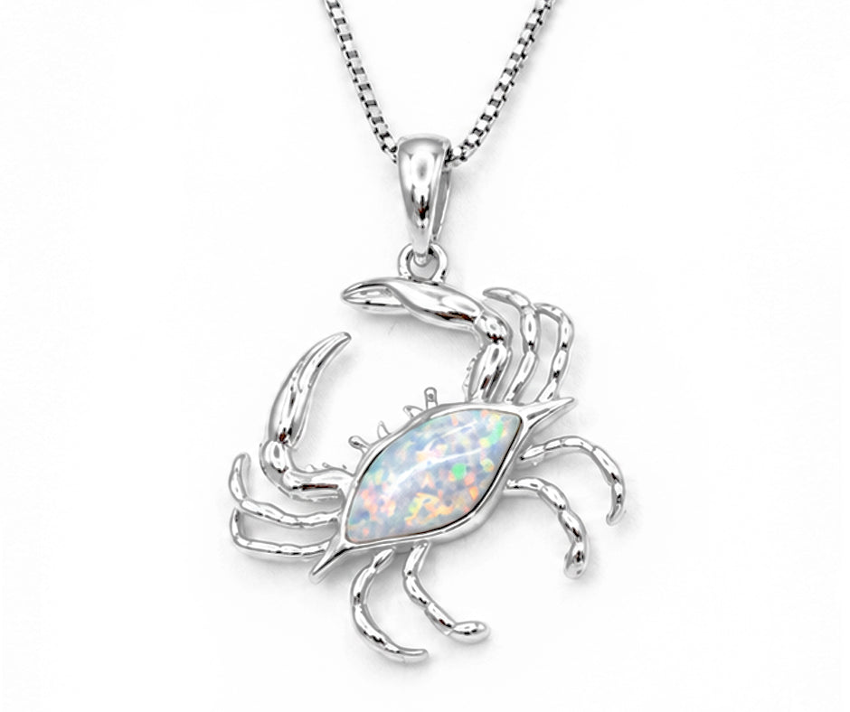 STERLING SILVER CRAB WITH WHITE OPAL PENDANT