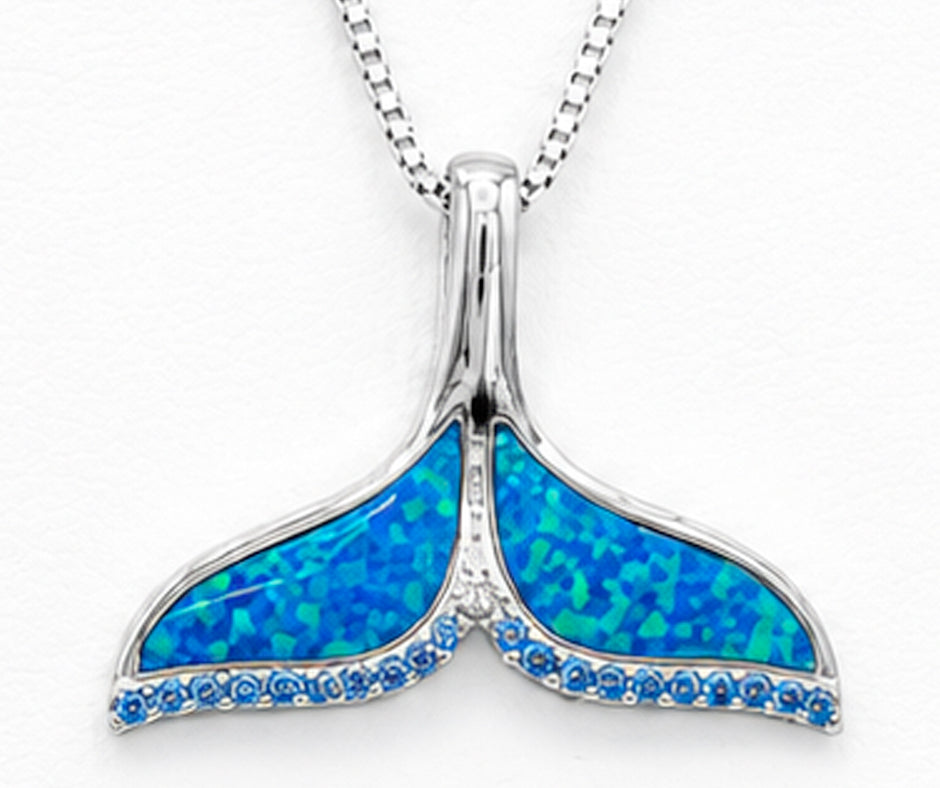 STERLING SILVER DOLPHIN TAIL WITH BLUE OPAL AND BLUE ZIRCON PENDANT