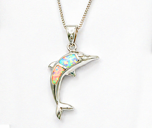 SILVER 925 DOLPHIN WITH MULTICOLORED OPALS PENDANT