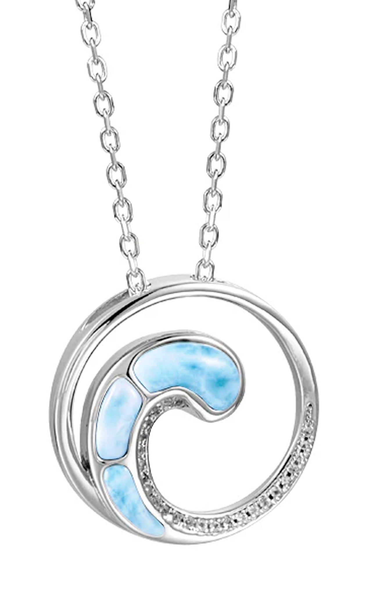 STERLING SILVER LARIMAR WAVE PENDANT NECKLACE