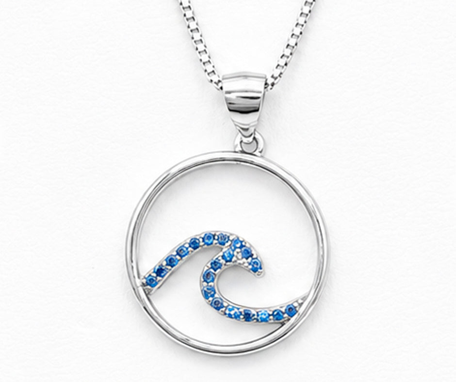 STERLING SILVER OCEAN WAVE WITH BLUE ZIRCON PENDANT