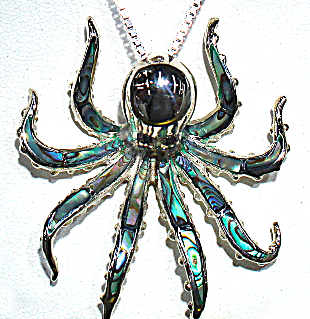 STERLING SILVER OCTOPUS WITH UNIQUE ABALONE STONES