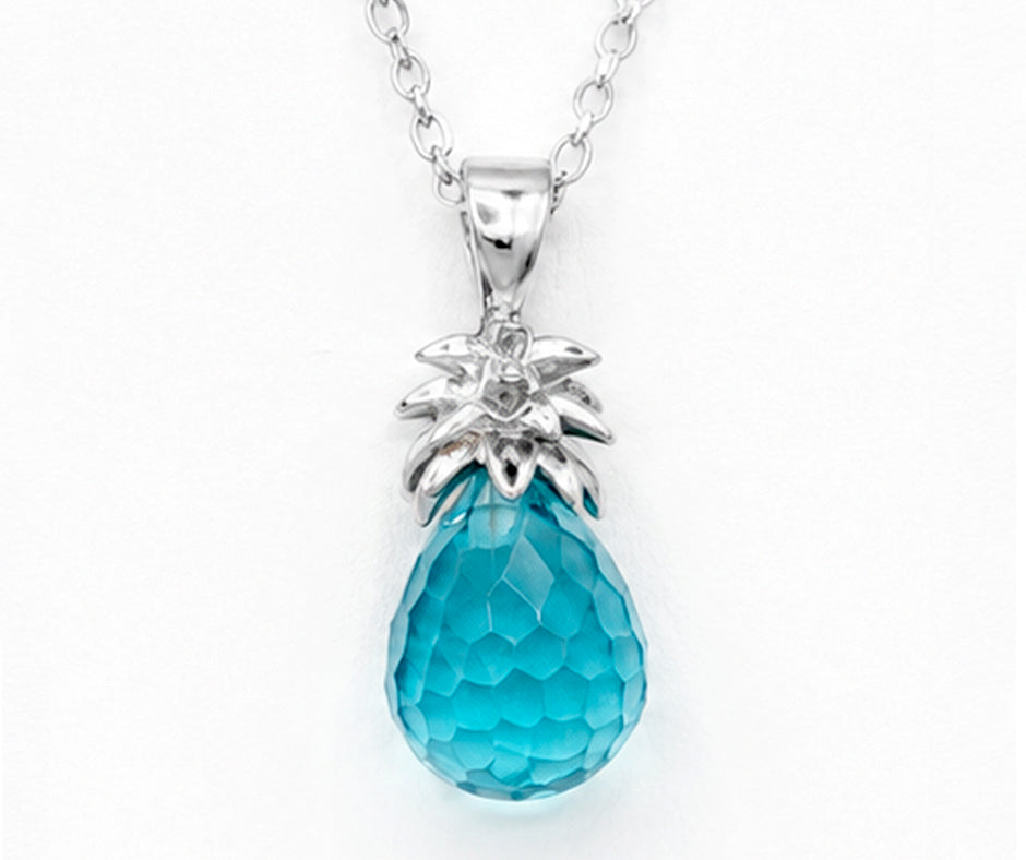 STERLING SILVER PINEAPPLE WITH BLUE CRYSTAL PENDANT