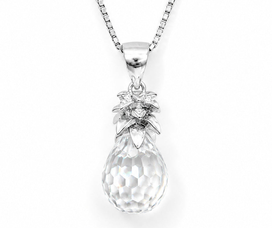 STERLING SILVER PINEAPPLE WITH WHITE CRYSTAL PENDANT