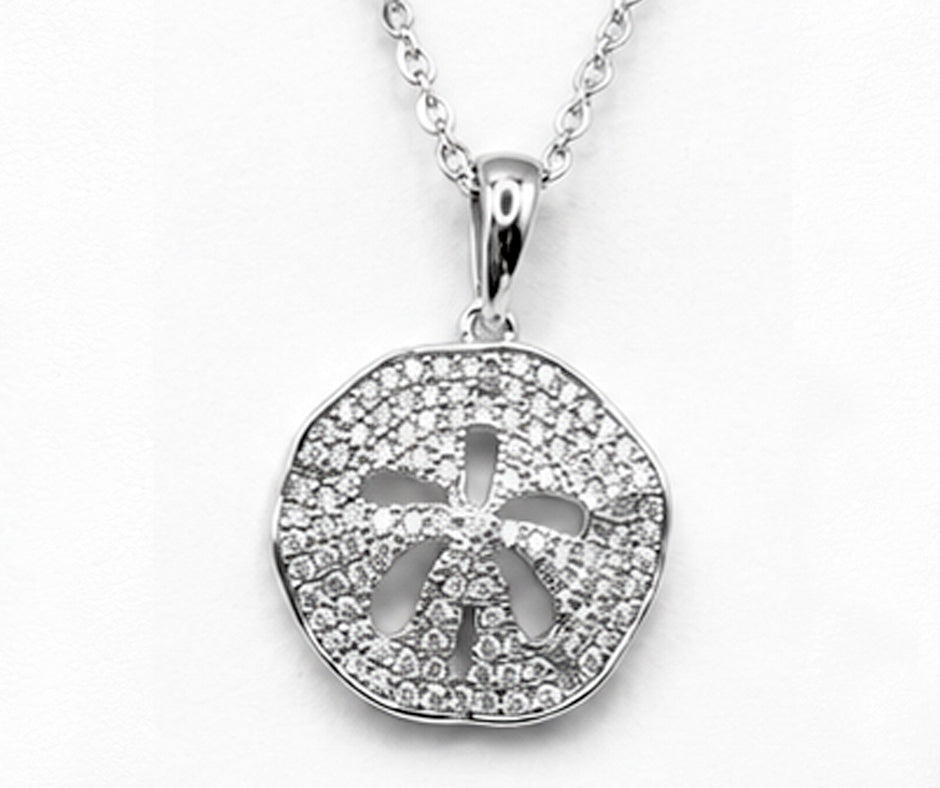 STERLING SILVER SAND DOLLAR WITH WHITE ZIRCON PENDANT