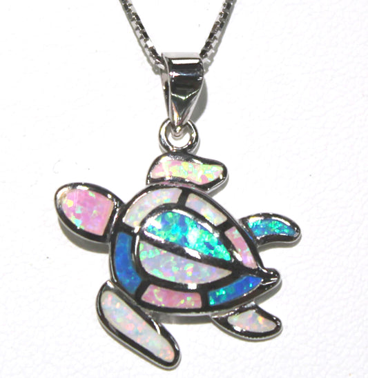 STERLING SILVER SEA TURTLE WITH MULTICOLOR LAB OPAL INLAY IN MULTIPLE SIZES
