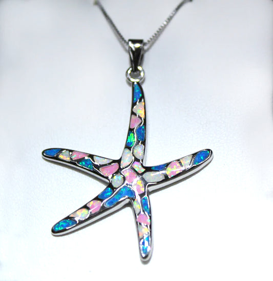 STERLING SILVER STARFISH PENDANT WITH MULTICOLORED OPAL INLAY - AVAILABLE IN 3 SIZES