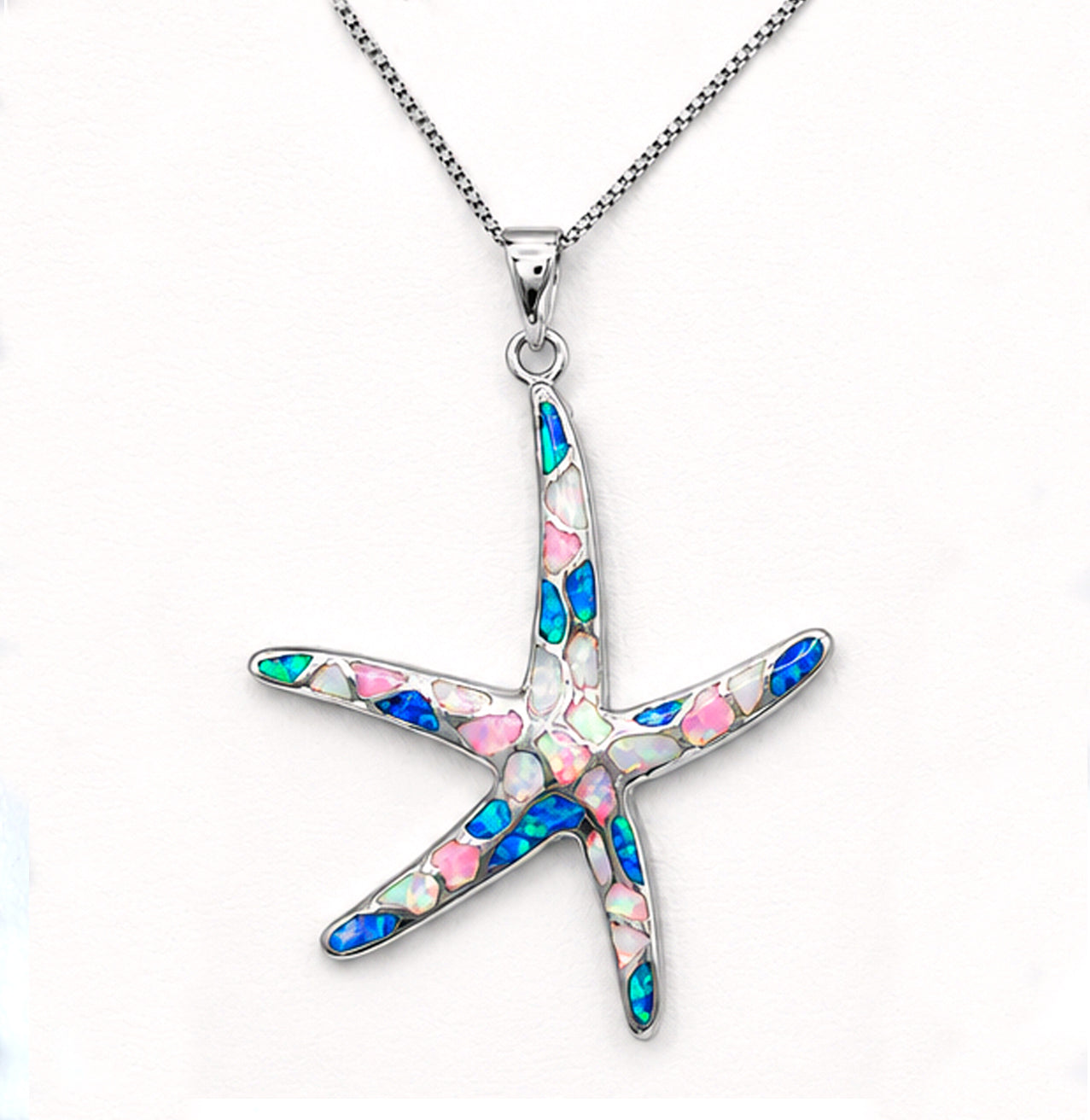 STERLING SILVER STARFISH WITH MULTICOLOR OPAL PENDANT AVAILABLE IN 3 SIZES