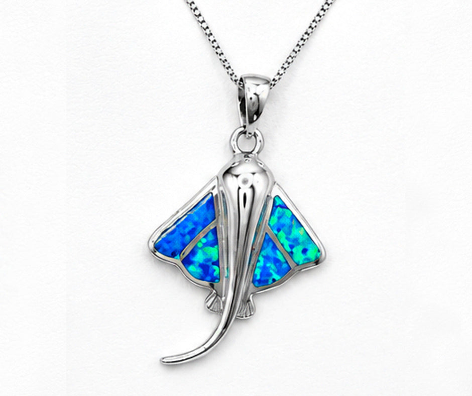 STERLING SILVER STINGRAY WITH BLUE OPAL PENDANT 1