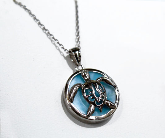 STERLING SILVER TURTLE ATOP BLUE LARIMAR STONE