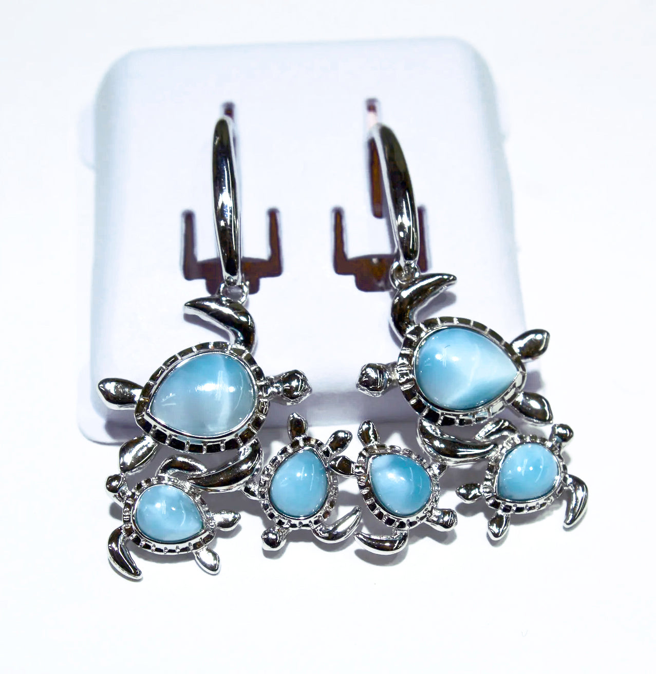 STERLING SILVER TURTLE AND BLUE LARIMAR EARRINGS