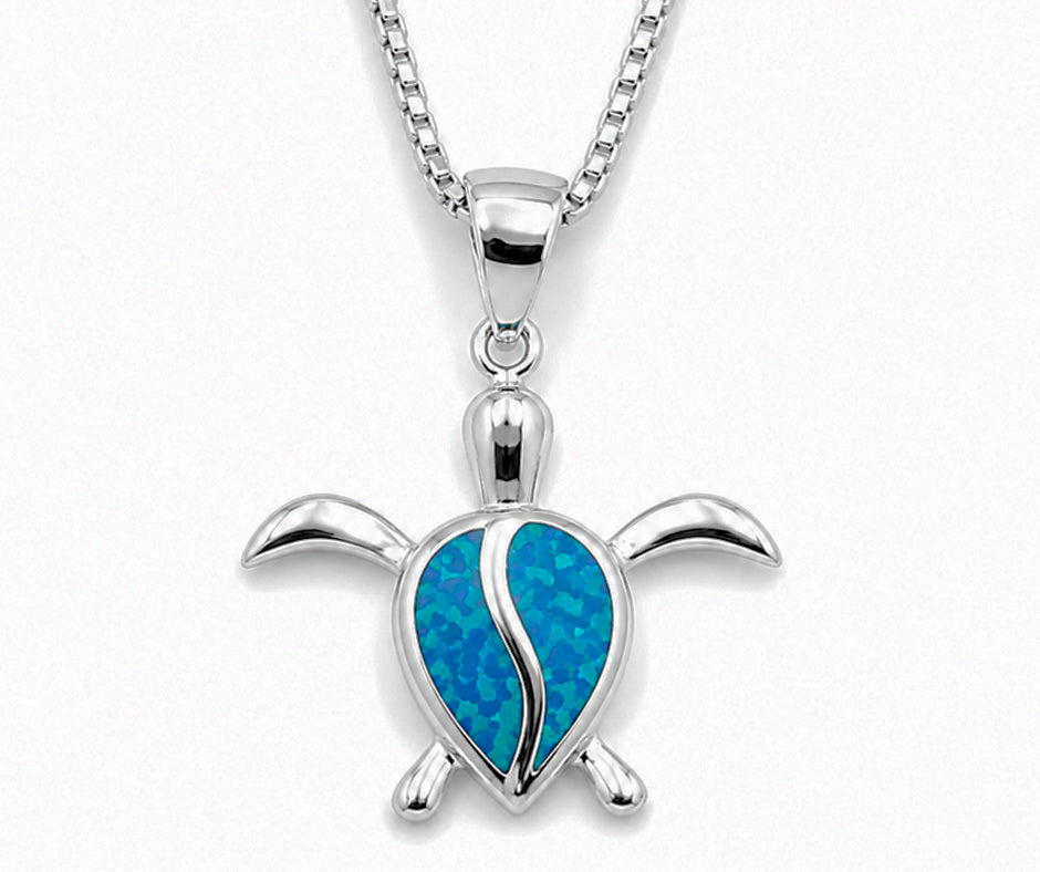 STERLING SILVER TURTLE WITH BLUE OPAL PENDANT 2