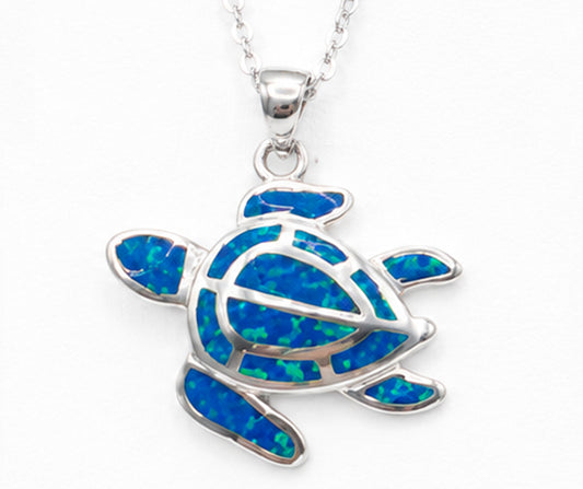 SILVER 925 TURTLE WITH BLUE OPALS PENDANT LARGE