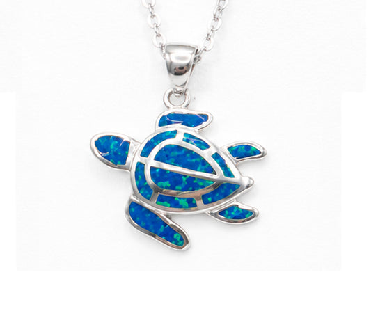 SILVER 925 TURTLE WITH BLUE OPALS PENDANT SMALL