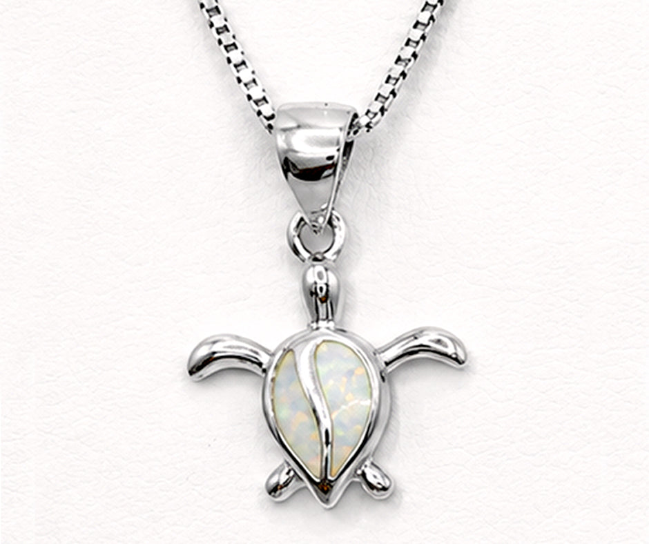 STERLING SILVER TURTLE WITH WHITE OPAL PENDANT 1