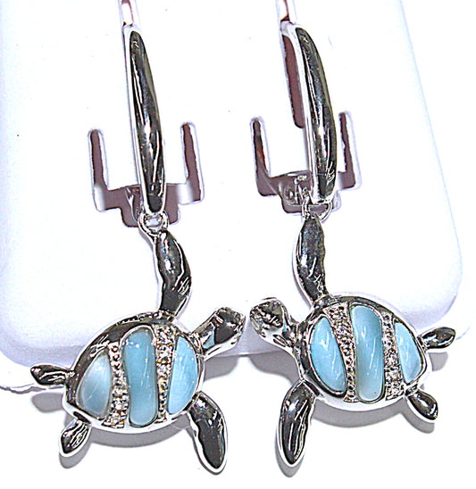 STUNNING BLUE LARIMAR TURTLE EARRINGS