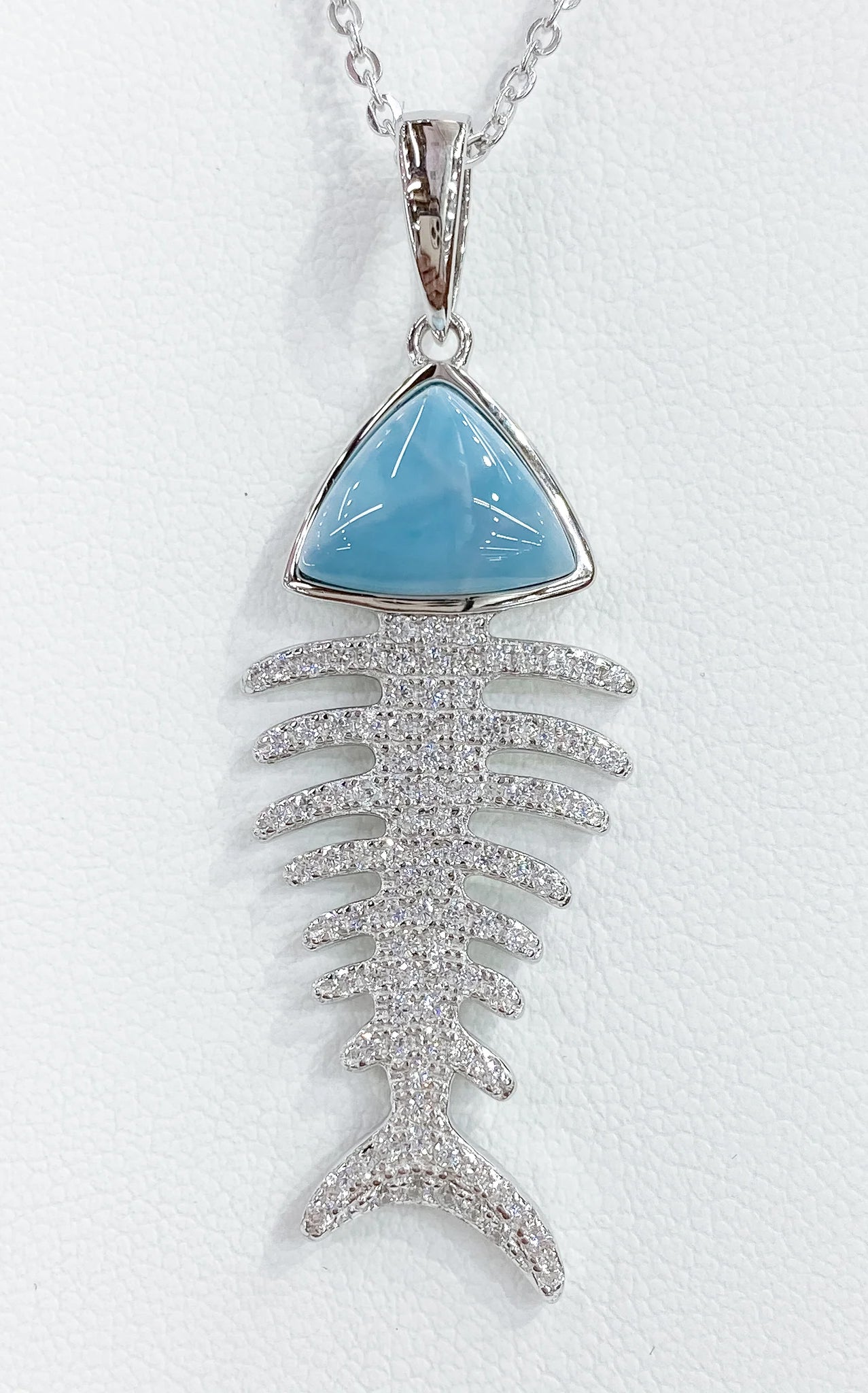STUNNING FISH BONE LARIMAR PENDANT WITH ZIRCON