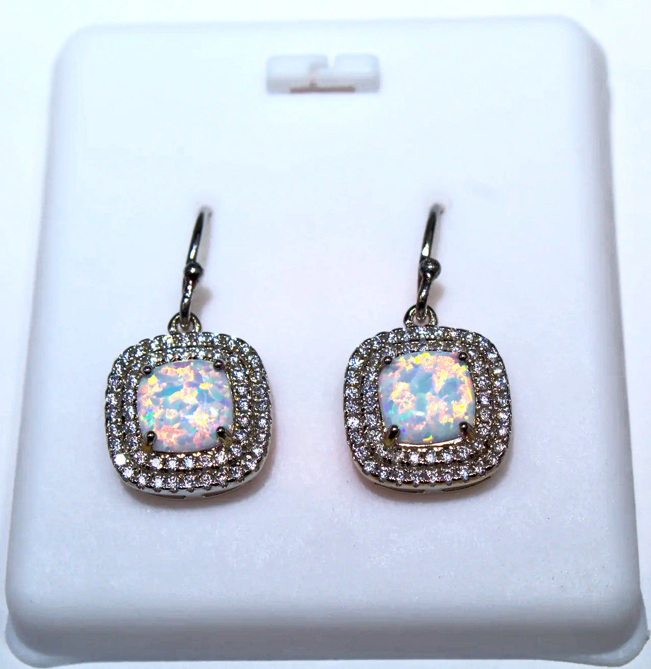 STUNNING WHITE OPAL EARRINGS SURROUNDED IN WHITE ZIRCON