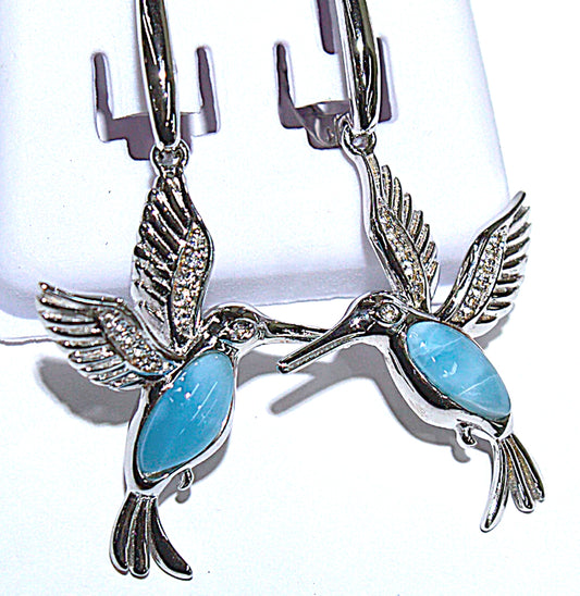 STYLISH FLYING HUMMINGBIRDS WITH SUBTLE BLUE LARIMAR STONES