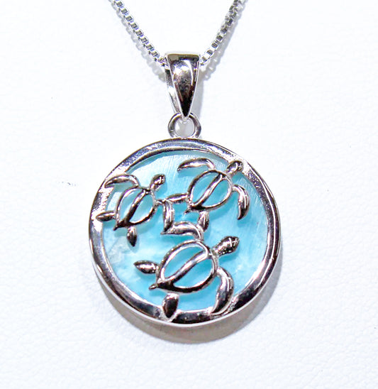 THREE TURTLES ON TOP OF BLUE LARIMAR STONE