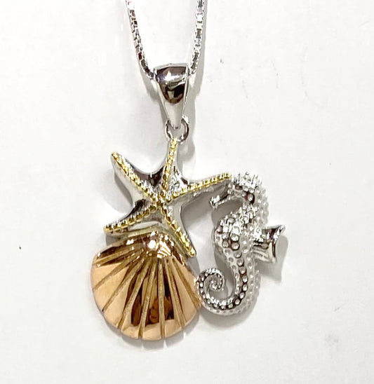 TRI-COLOR TROPICAL SILVER SEA LIFE PENDANT