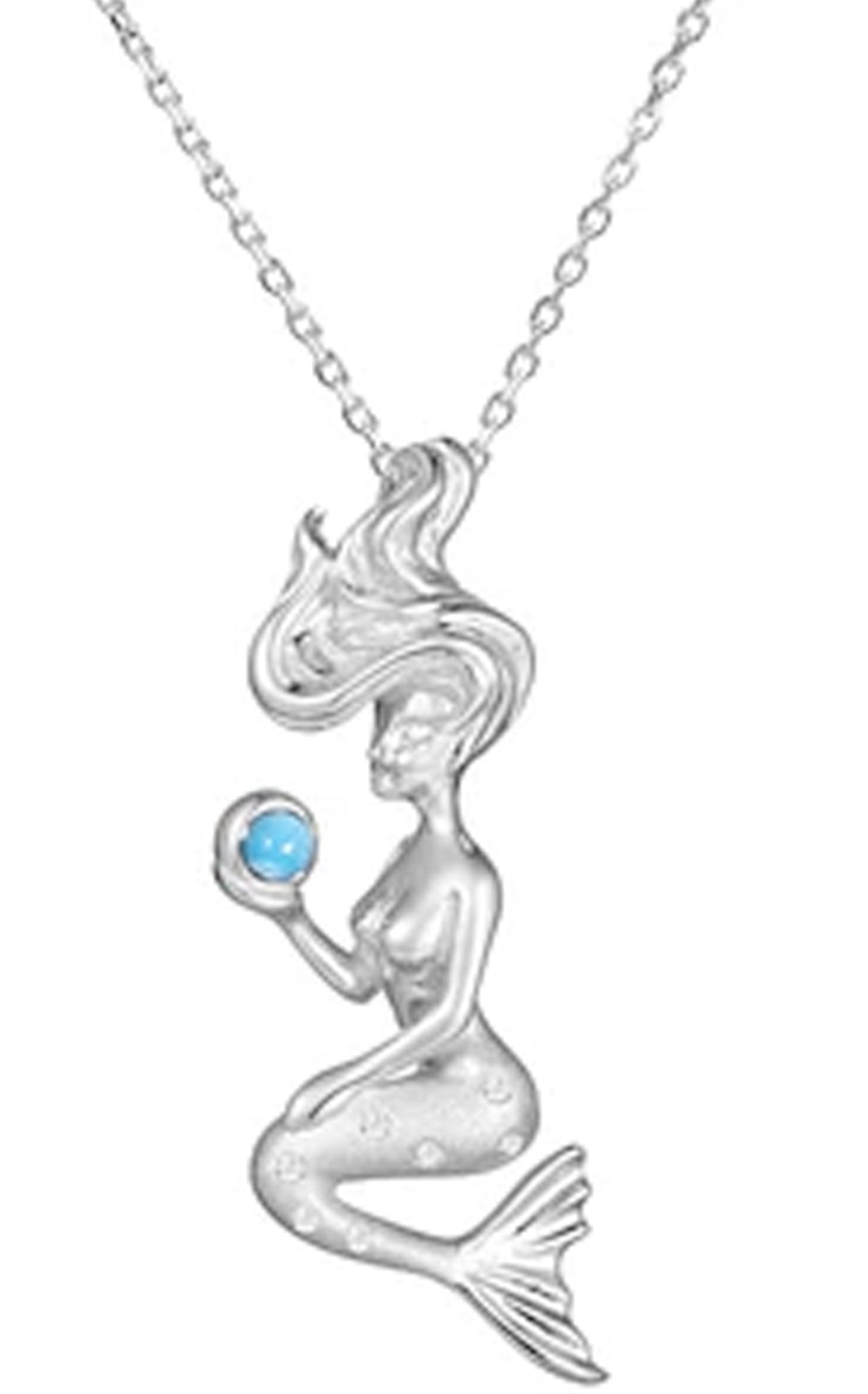 UNIQUE STERLING SILVER SITTING LARGE MERMAID HOLDING BLUE LARIMAR