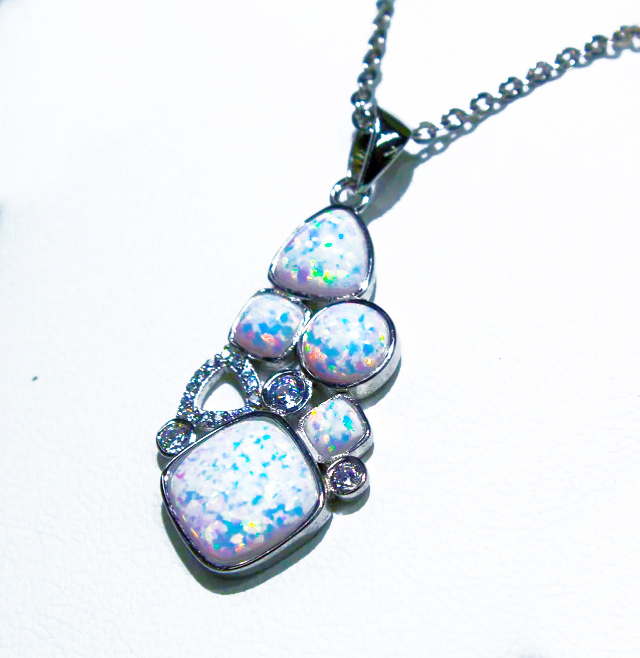 WHITE OPAL PENDANT WHITE ZIRCON ENCRUSTED