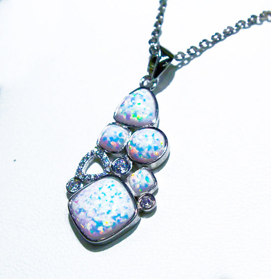 WHITE OPAL PENDANT WHITE ZIRCON ENCRUSTED