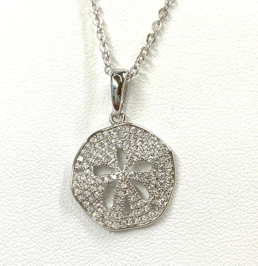 WHITE ZIRCON SILVER SAND DOLLAR PENDANT